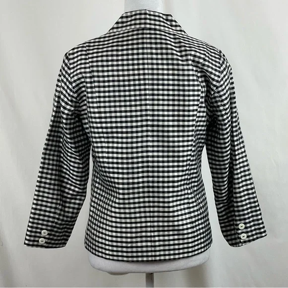 SilkLand Black White Plaid Silk Jacket Size 4 - Picture 5 of 11